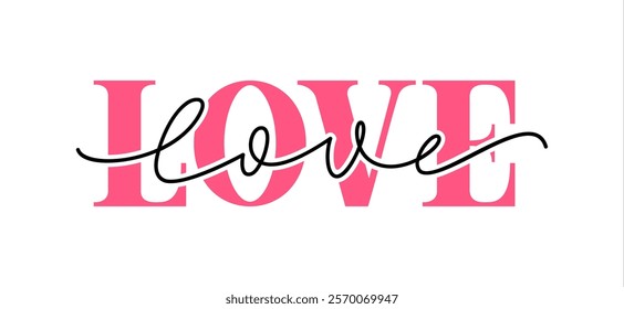 Love Happy Valentines Day. Vector illustration isolated on white background. Hand drawn text lettering for Valentines Day greeting card. Calligraphic design for print cards, banner, poster