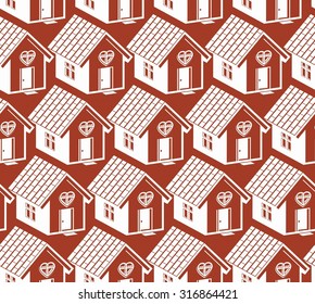 Love and harmony at home conceptual vector background, abstract houses. Real estate theme symmetric seamless pattern.