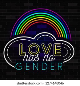 love has no gender. lesbian symbol. neon vector design, LGBT party poster template. couple of woman