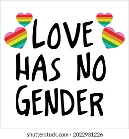 Love has no gender text sticker. Vector cartoon illustration. Individually on white background.