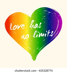 Love has no limit. Rainbow heart. Conceptual design for greeting card, logo, label, banner or clothing design. Gay and lesbian support symbol. LGBT theme. Vector illustration.