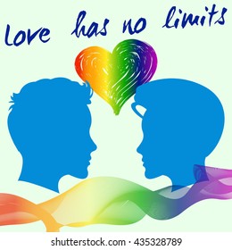 Love has no limit. Rainbow flag. Rainbow heart. Conceptual design for greeting card, logo, label, banner or clothing design. Gay support symbol. LGBT theme. Vector illustration.