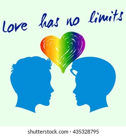 Love has no limit.  Rainbow heart. Conceptual design for greeting card, logo, label, banner or clothing design. Lesbian support symbol. LGBT theme. Vector illustration.