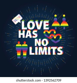 Love has no limits Lettering.symbol in rainbow colors.Community Pride Month. Love, Freedom, Support, Peace Symbol. Flat Vector Design on Background,Gay Pride.