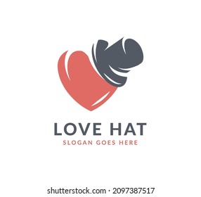love hat logo design template isolated in white background. the symbol are combination hearth and hat illustration. 