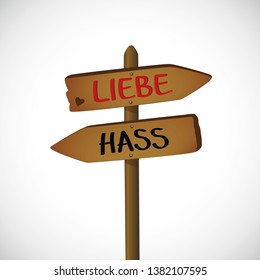 love and hate german text on wooden sign vector illustration EPS10