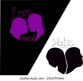 love and hate silhouette woman n man 