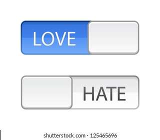 Love Hate Slide Button On White