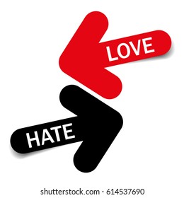 Love and Hate, Two color arrows with shadow on white background