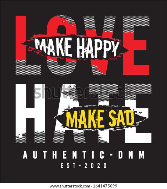 Love Hate Typography Print T Shirt: vector de stock (libre de regalías ...