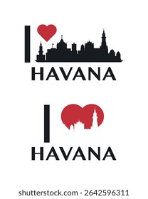 I love Havana vector art, badge, tag, icon, logo concept. Cuba city landmarks and heart isolated image layout for print, image, card