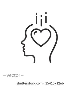 Love In The Head Icon, Head Human With Heart, Mental Mind, Concept Psychology Love, Thin Line Web Symbol On White Background - Editable Stroke Vector Illustration Eps10