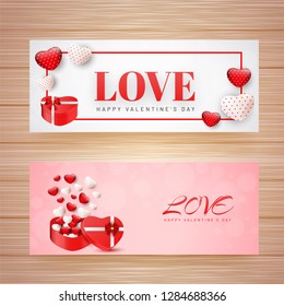 Love header or banner set with gift box illustration for Valentine's Day celebration concept.