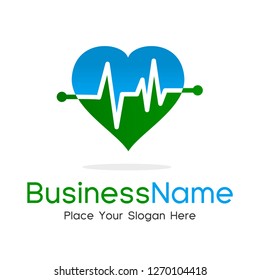 Love health Logo. Medicine and health care logo mark template or icon. Green and blue.