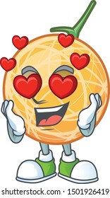 In love healthy cantaloupe fruit in cartoon character