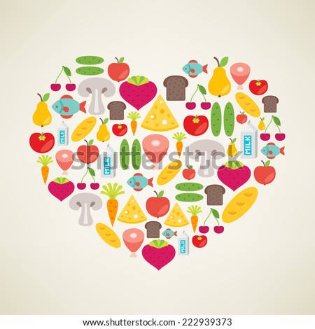 Love Healthy Food Vector Concept Heart Stock Vector (Royalty Free ...