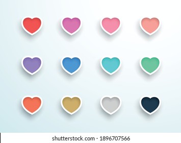 Love Heart 3d Shapes Button Icon Valentines Day Set