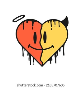 Love Heart Angels Half Demon Style Streetwear Design Yellow Red Color Commercial Use