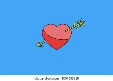 Love heart with arrow illustration. Vintage Amour sign on blue background. Vector isolated.
