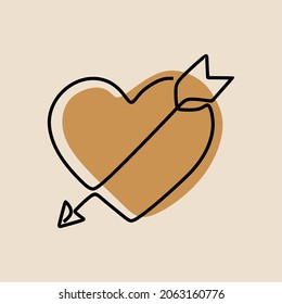 flecha en línea continua en el corazón del amor