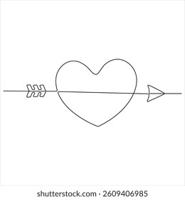 Love heart arrow oneline continuous line drawing vector illustration