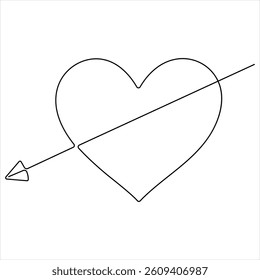 Love heart arrow oneline continuous line drawing vector illustration