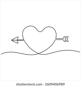 Love heart arrow oneline continuous line drawing vector illustration