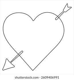 Love heart arrow oneline continuous line drawing vector illustration