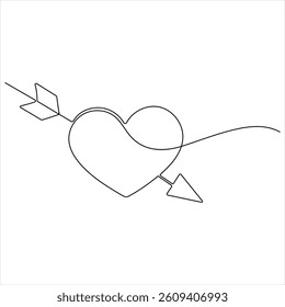 Love heart arrow oneline continuous line drawing vector illustration