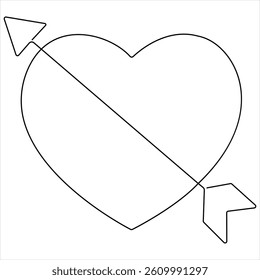 Love heart arrow oneline continuous line drawing vector illustration
