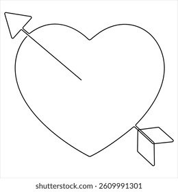 Love heart arrow oneline continuous line drawing vector illustration