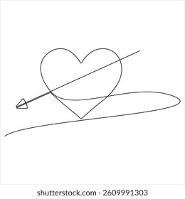 Love heart arrow oneline continuous line drawing vector illustration