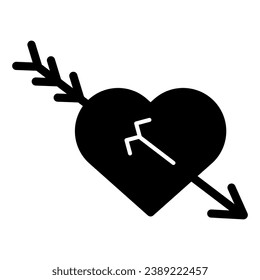 Love heart and arrow solid icon. Valentine Day love heart illustration isolated on white. Heart pierced with arrow glyph style design, designed for web and app. Eps 10