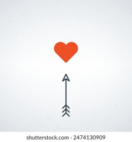 love heart with arrow, valentine's day icon, romantic feeling symbol. Stock vector illustration isolated on light background.