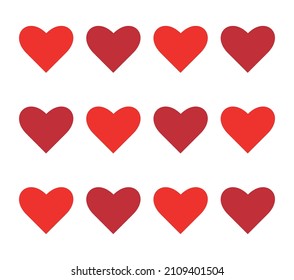 love heart background vector illustration. three rows of hearts of various red shades.  Love and Valentine symbol. 