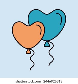 Love heart balloons isolated icon. Vector illustration, romance elements. Sticker, patch, badge, card for marriage, valentine