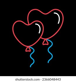 Love heart balloons isolated on black background icon. Vector illustration, romance elements. Sticker, patch, badge, card for marriage, valentine