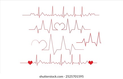 love heart beat line or white background ,set cardiogram of love sing heart beat line pulse 