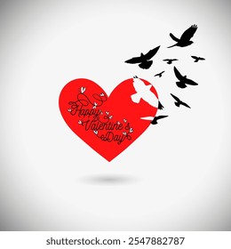 With love. Heart and birds. Happy Valentine's Day card. hand drawn. Not AI, Vector illustration