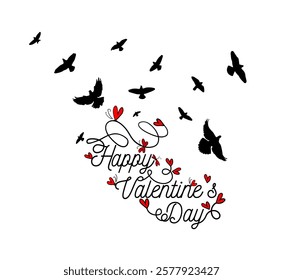 With love. Heart and birds. Happy Valentine's Day card. hand drawn. Not AI, Vector illustration