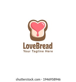 Love heart bread logo flat design illustration
