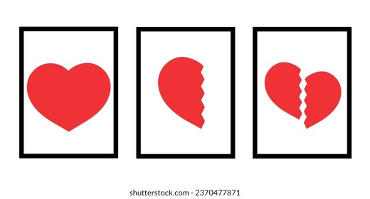 Love heart Broken heart icon set. Loving hearts, red like and lovely  symbols. 