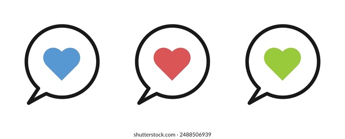Love heart bubble speech outline icon set vector illustration.