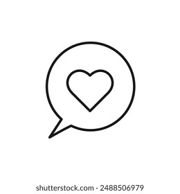Love heart bubble speech outline black icon vector.