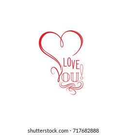 Love heart calligraphic drawn gift card. Valentine's holiday greeting