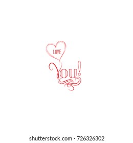 Love heart calligraphic drawn gift card. Valentine's holiday greeting