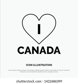 Love, Heart, Canada Line Icon Vector