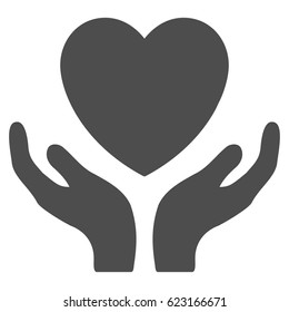 Love Heart Care Hands vector icon. Illustration style is a flat iconic gray symbol on a white background.