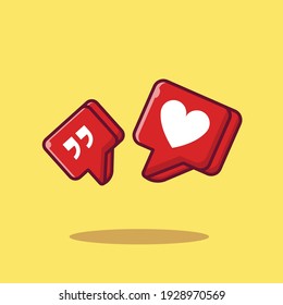 Love heart cartoon floating icon social media comment and quote layered isolated flat cartoon style for web, landing page, advertisement, sticker, flier, banner