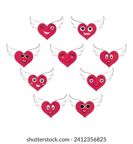 Love heart cartoon with many expressions. different love heart activity vector illustration flat design. smart love heart for children story book.